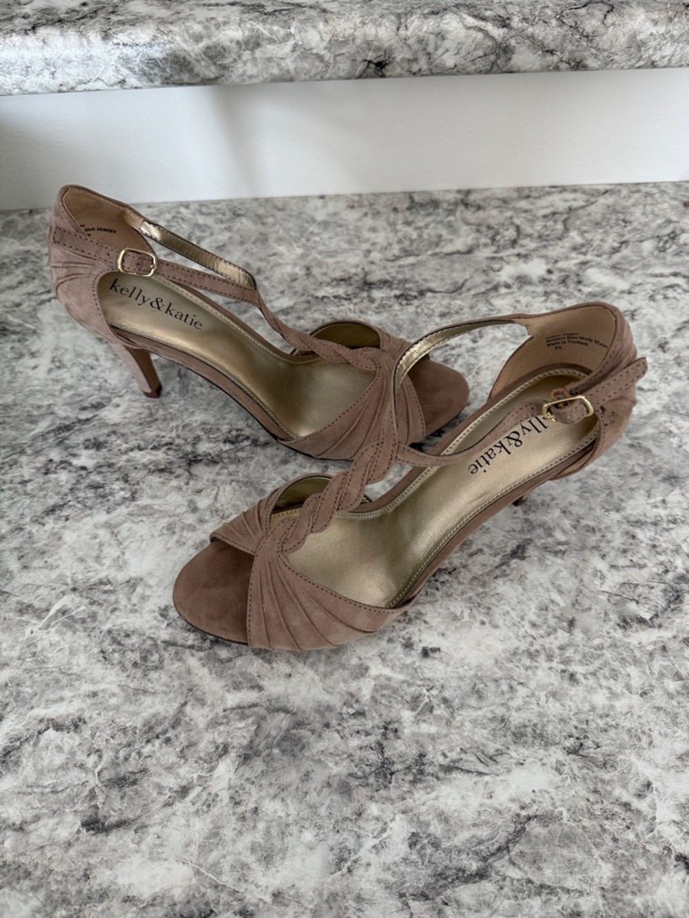 Kelly & Katie Women's Blush Suede Open-Toe Heels with Ankle Strap